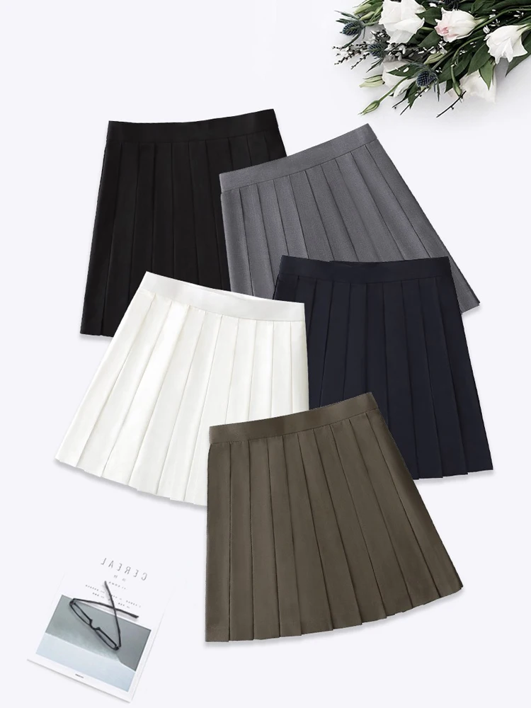 

Original Fashion Jk Pleated Skirts Women's Black and Brown A Line Short Skirt 39cm Box Pleated Skirts Solid Color Basic Skirt