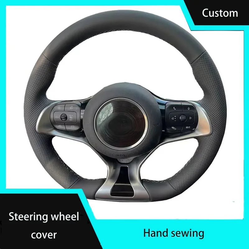 

Custom Car Steering Wheel Cover Breathable Genuine Leather For BYD Atto 3 EV 2022 2023 Hand-stitched Black Auto Interior