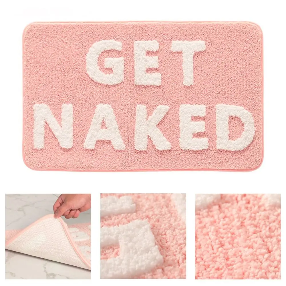 Pink and White Bath Mat Cute Non Slip Get Naked Bathroom Rugs Machine Washable Super Absorbent Floor Carpet Tub Shower Bedroom