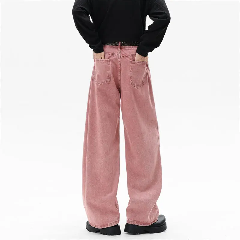 Pink Straight Leg Denim Pants Unisex Gender Neutral Jeans Urban Street Style Fashion Trendy Casual Wear Comfortable 2025 New