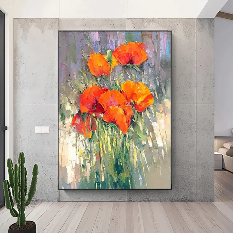 

Abstract Orange 3D Flower Handmade Oil Painting On Canvas Thick Texture Oil Picture Hotel Office Living Room Decoration Painting