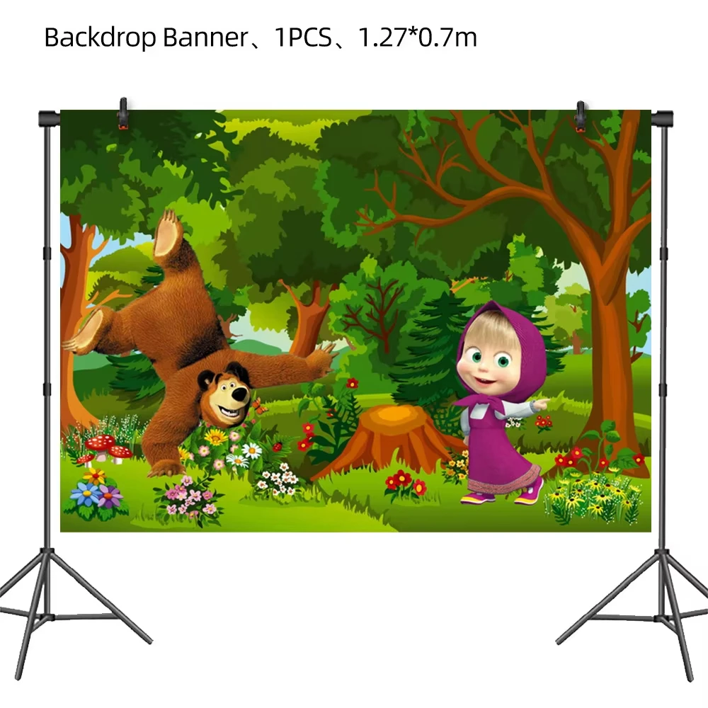 Mascha und die Bären Geburtstagsballons Partydekoration Becher Teller Servietten Tischdecke Banner Toppers Partyzubehör Babyparty – Detail 3