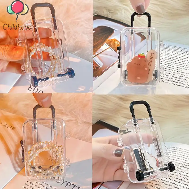 1Pc Mini Suitcase Style Storage Box Transparent Jewelry Storage Case Earrings Necklace Birthday Gift Candy Box