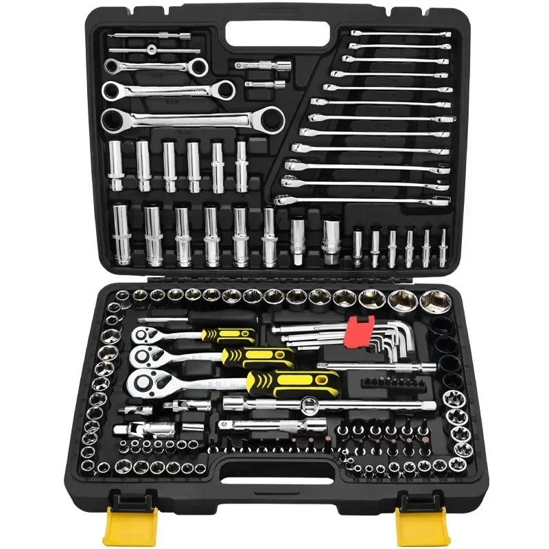 46pcs Socket Ratchet Car Repair Tool Wrench Set Head Ratchet Pawl Socket Spanner Screwdriver Professional Metalworking Tool Kit