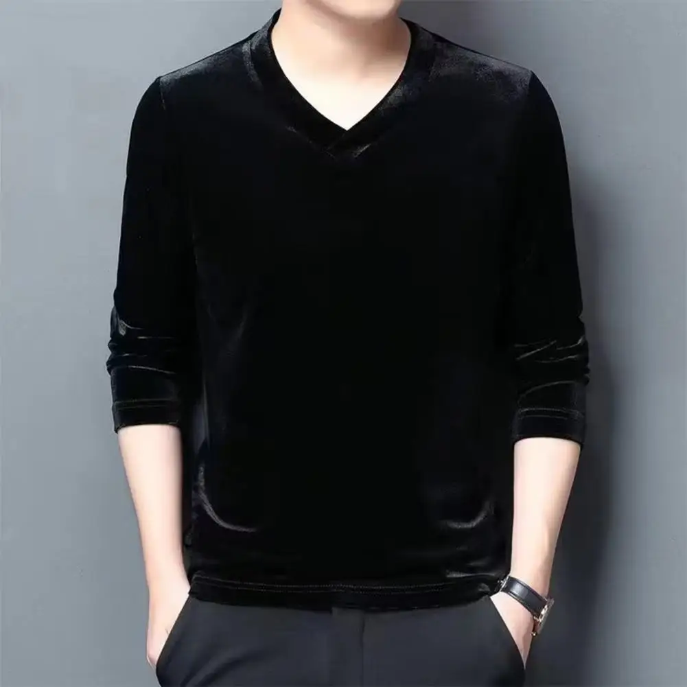 V Neck Men's Base Top Solid Vintage Business Basic All-Match Classic Top Fashion Elegant Casual Long Sleeves Office Homewear