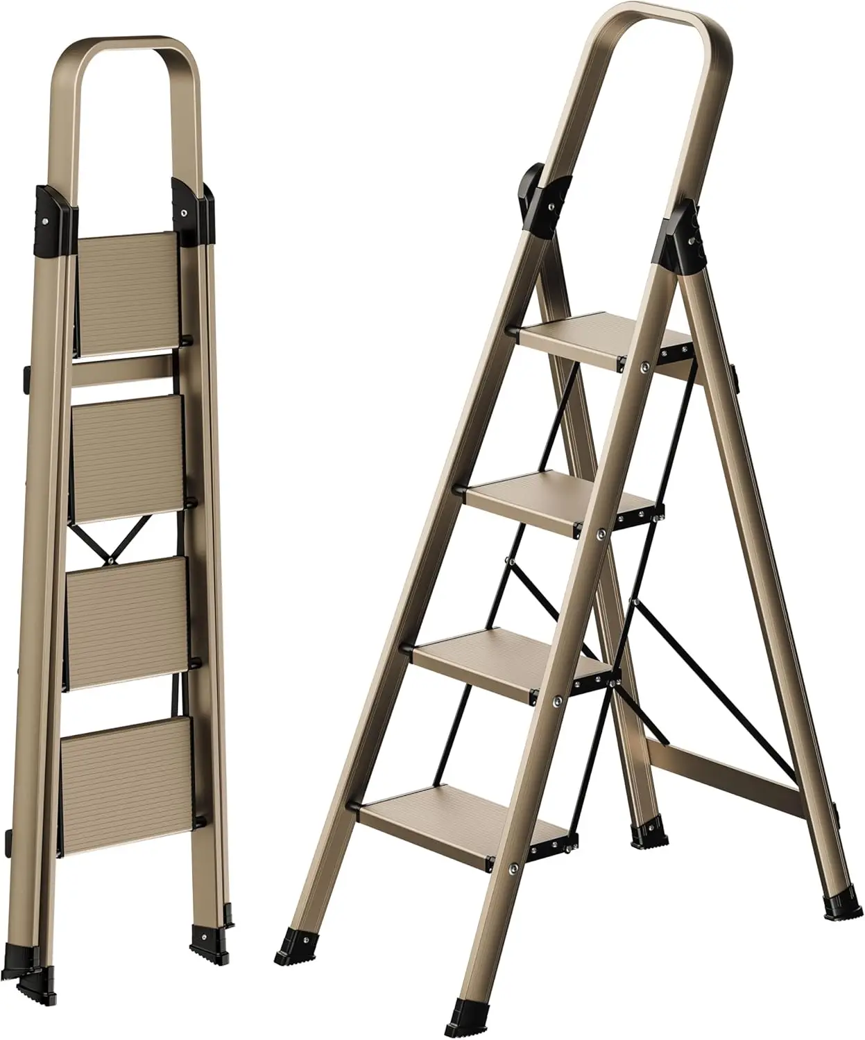 

4 Step Ladder High-End Aluminum Folding Step Stool With Wide Anti-Slip Pedal, Lightweight Aluminum Four Step Ladder For Home