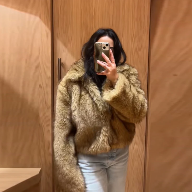 

Women's New Luxury Collar Short Faux Fur Jacket Warm Long Sleeved Casual Jacket Date Commuter Fashionable Female Clothing