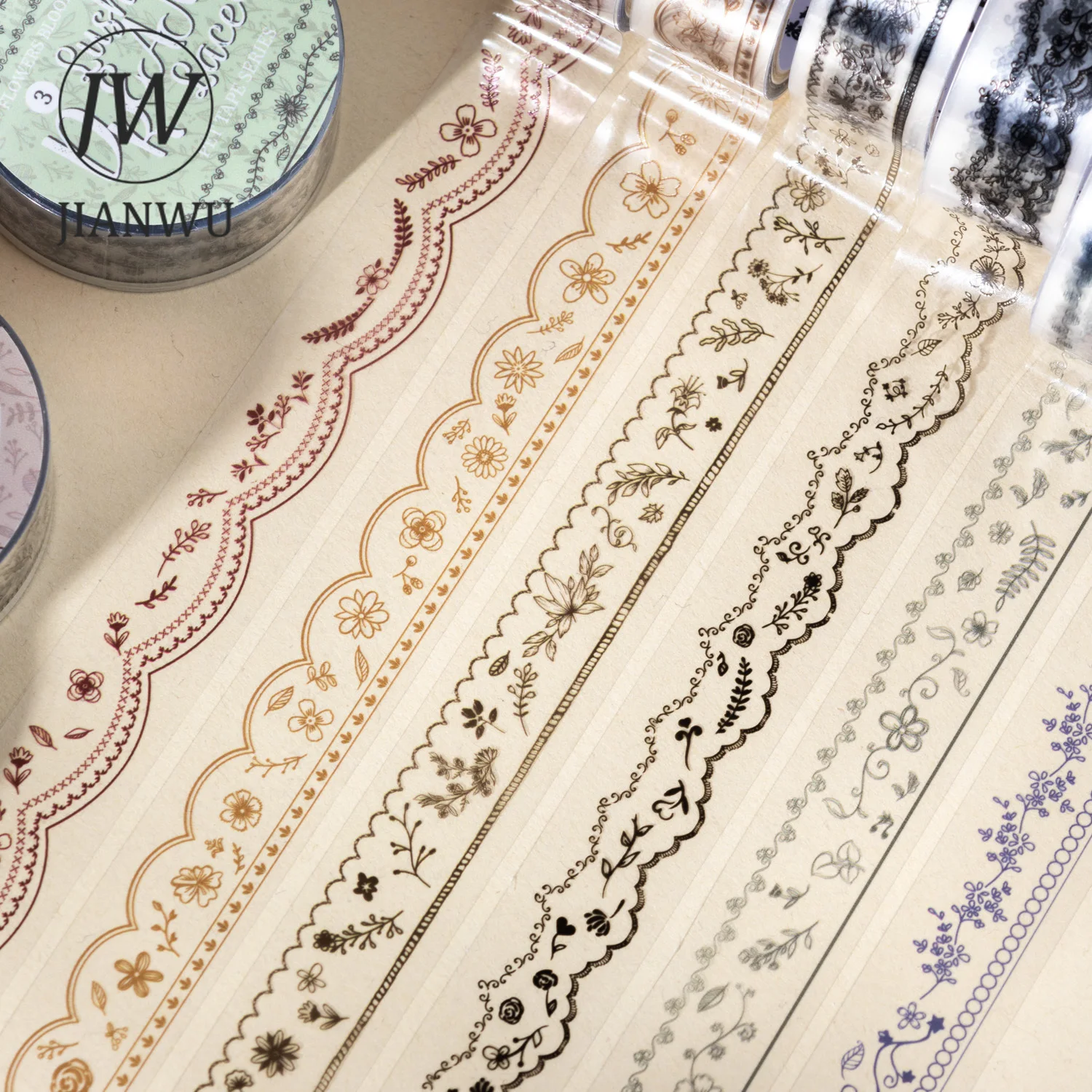 JIANWU Lush Dream Lace Series Vintage Lace Flower Landscape Material Collage Scrapbooking PET Tape Creative Journal Stationery
