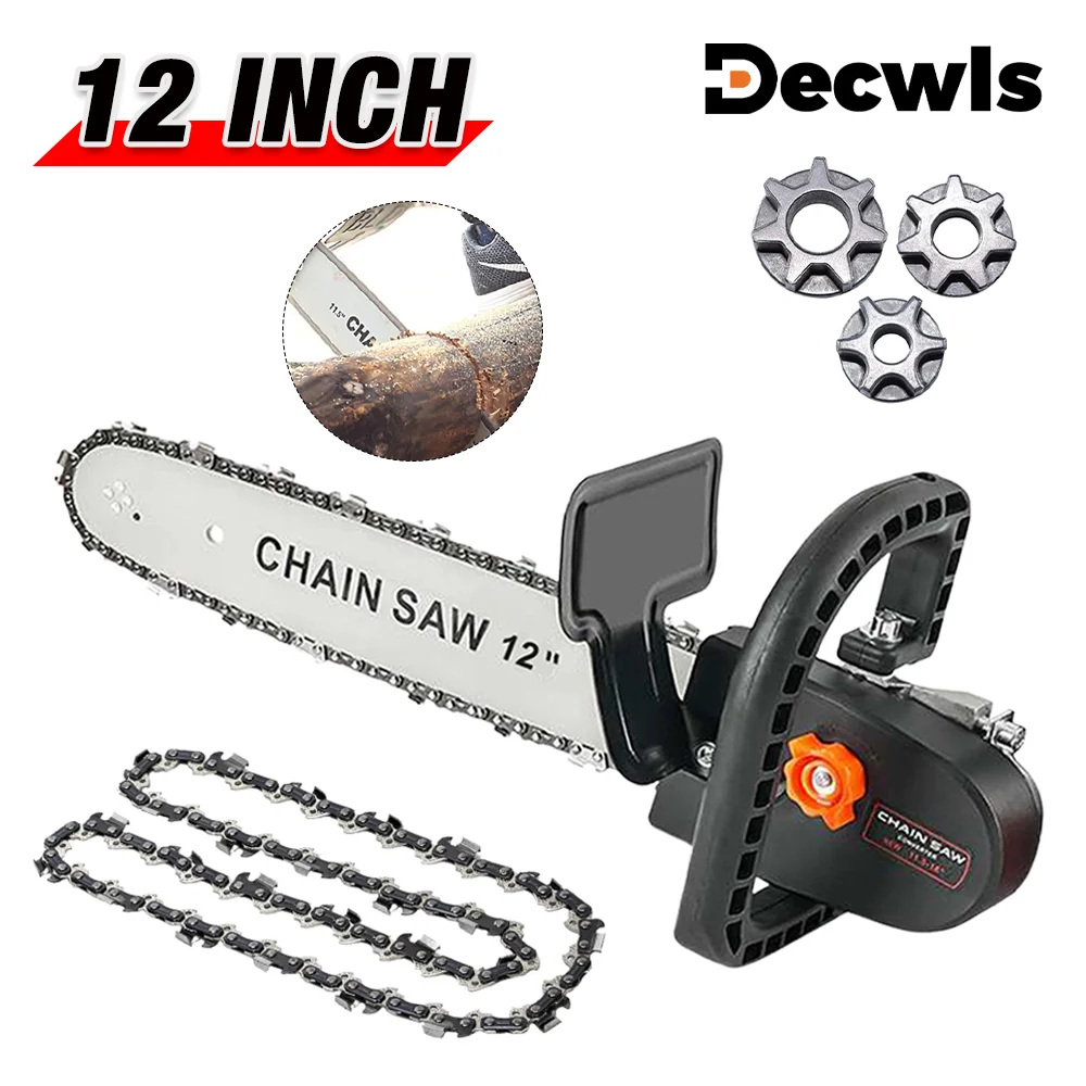 12 Inch Electric Chain Saw Adapter Home DIY Power Tool Kit for 100-180mm Angle Grinder, M10-M14-M16 Adjustable Chain Saw Adapter