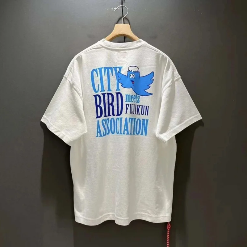 

Summer New Beams Tshirts Weaving Red Rope City Bird Print Breathable Cotton Short Sleeve Casual Loose Men Women Street Cleanfit