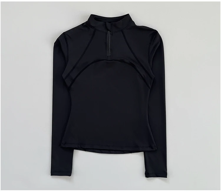 Outdoor-Laufshirt für Damen, Frühling und Herbst, Neuer Yoga-Anzug mit Halbem Reißverschluss, Schlankmachendes Fitness-Trainingsshirt mit Langen Ärmeln für Frauen – Detail 16