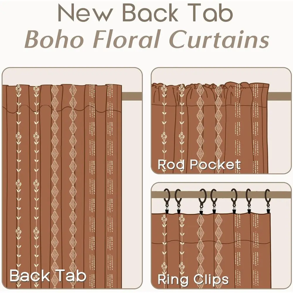 Transparente Vorhänge aus 108-Boho-Leinen mit 2 Paneelen für Terrasse und Wohnzimmer