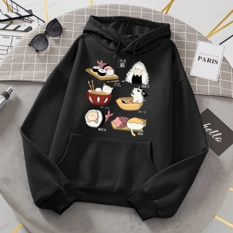 Autumn and winter cartoon print pattern casual sports fashion comfortable off shoulder sleeves hooded shirt top