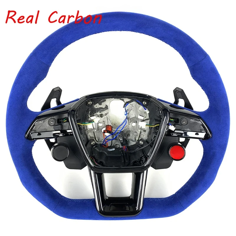 For Audi Customized All Blue Alcantara Leather Carbon Fiber Steering Wheel for RS A6 A7 C8 S6 RS6 RS7