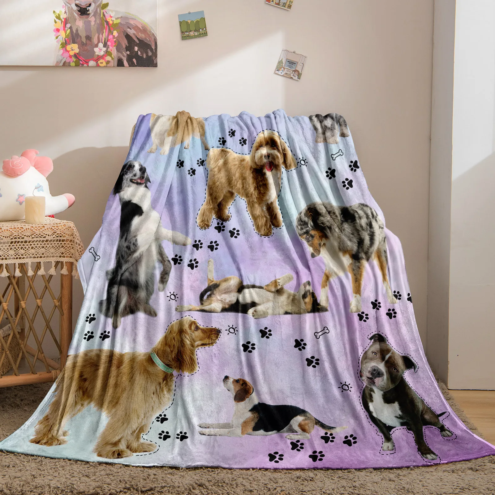 Cute Dogs Blanket Cartoon Kids Throw Blanket Warm Lightweight Cute Bed Blanket Soft Warm Blanket for Bed Sofa