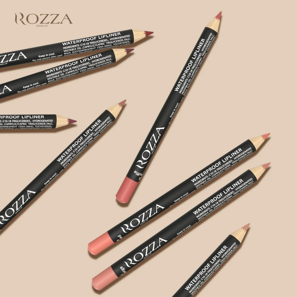 Rozza – ensemble de crayons à lèvres nus – Crayons à lèvres résistants à l'eau et finition mate avec squalane, ne tache pas, dans des nuances de baies et de corail