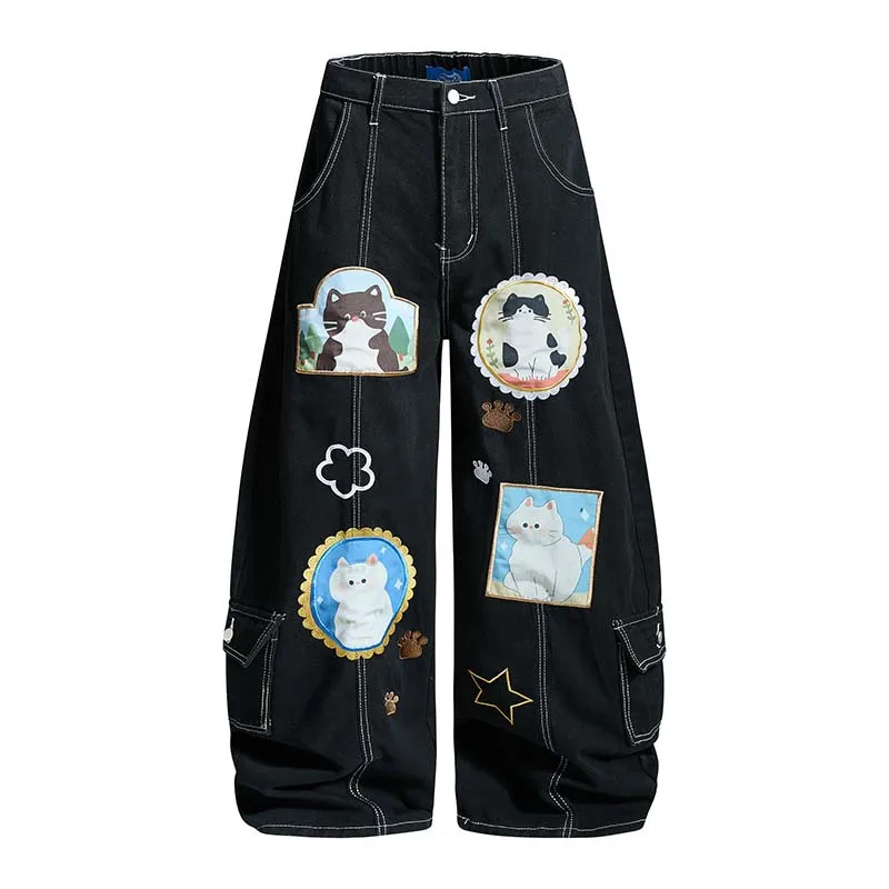 

Men's Fashion Loose Fit Vibe Style Hip Hop Jeans Pants With Patchwork High Street Baggy Y2K Denim Trousers Oversized Jeans