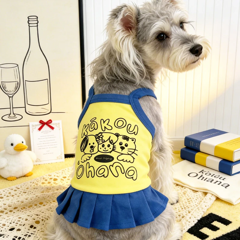 Cartoon Print Dog Clothes Couple Dog Outfits Summer Pet Vest Dog Dress Chihuahua Bichon Dog Clothing Kitten Puppy Skirts Tshirts