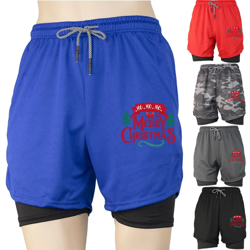 

Мужские летние спортивные шорты для бега в тренажерном зале 2 в 1, шорты с принтом и карманом для телефона, быстросохнущие, дышащие