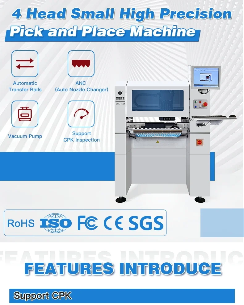 CHM-551 High-precision Automatic 4Head-Small SMT  Pick Place Machine for PCB Assembly Automated