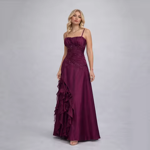 Msikoods Vintage Evening Dress 2026 Lace Appliques Beading Luxury Prom Dress Boho Ruched Pleats Party Gown Customized