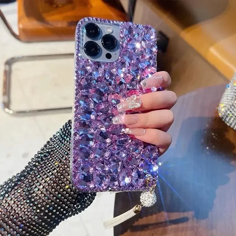 Luxury Bling Bling Water Diamond Cell Phone Case for Samsung, A50, A70S, A22, 5G, A52, A71, 4G, A51, A72, A73, A53, A33, Purple