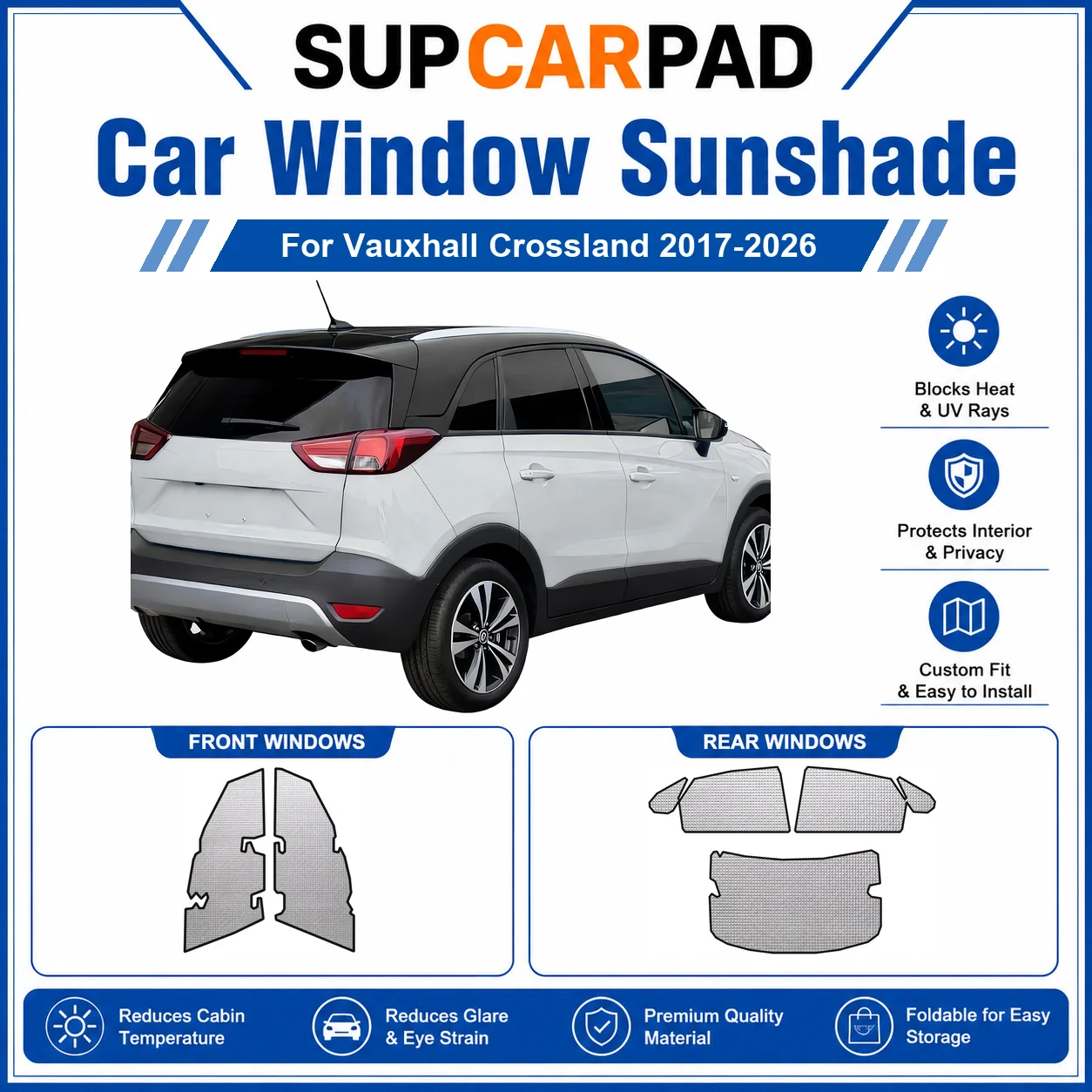 For Vauxhall - Vauxhall Crossland 2017-2026 Full Set Car Window Sunshades UV Block Privacy Heat Insulated Foldable Car Curtain