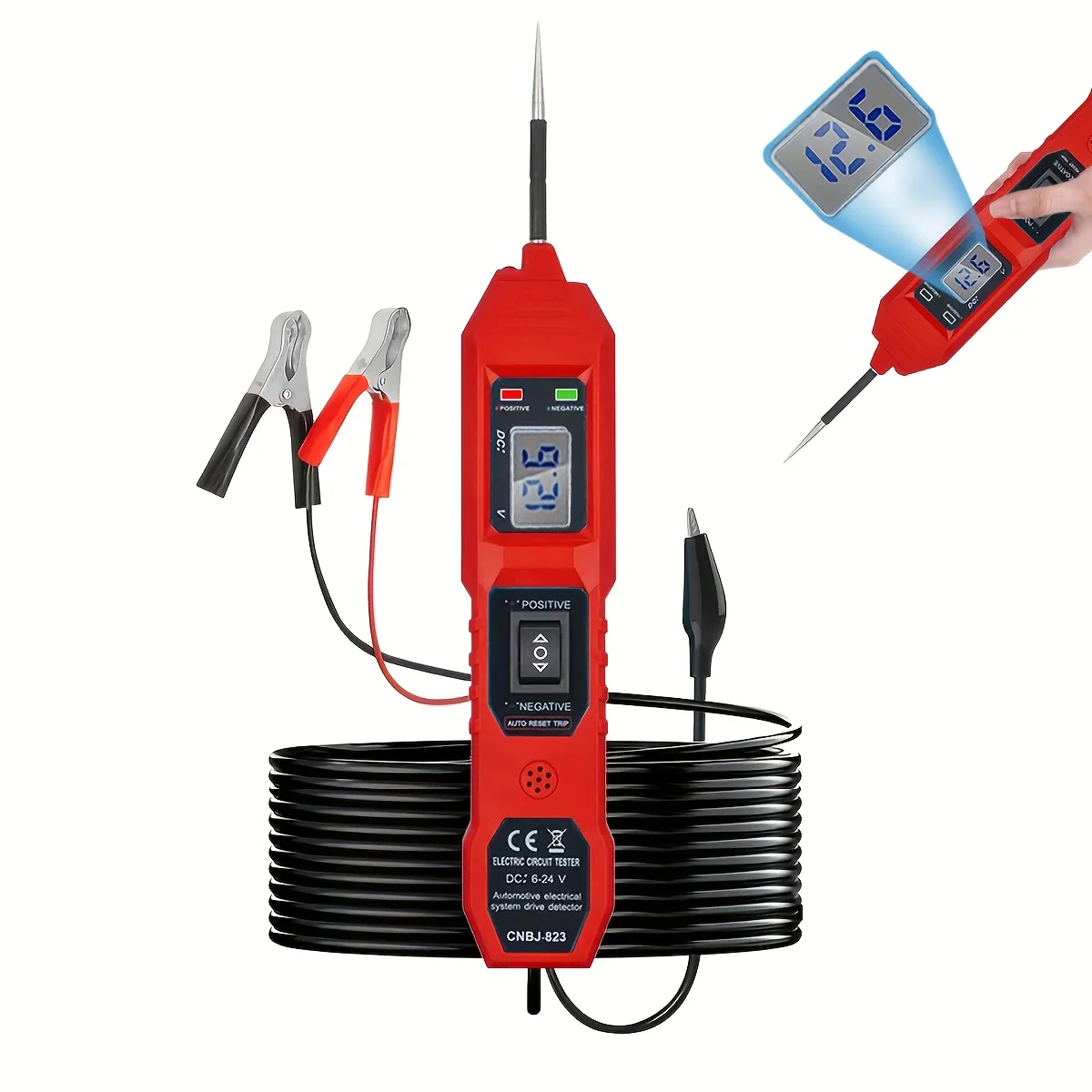 Smart Car Circuit Tester with Led Voltage Display, USB Powered, Compatible with 3.5-36V Dc Automotive Electrical Systems, Digital Multimeter Probe with Alligator Clips
