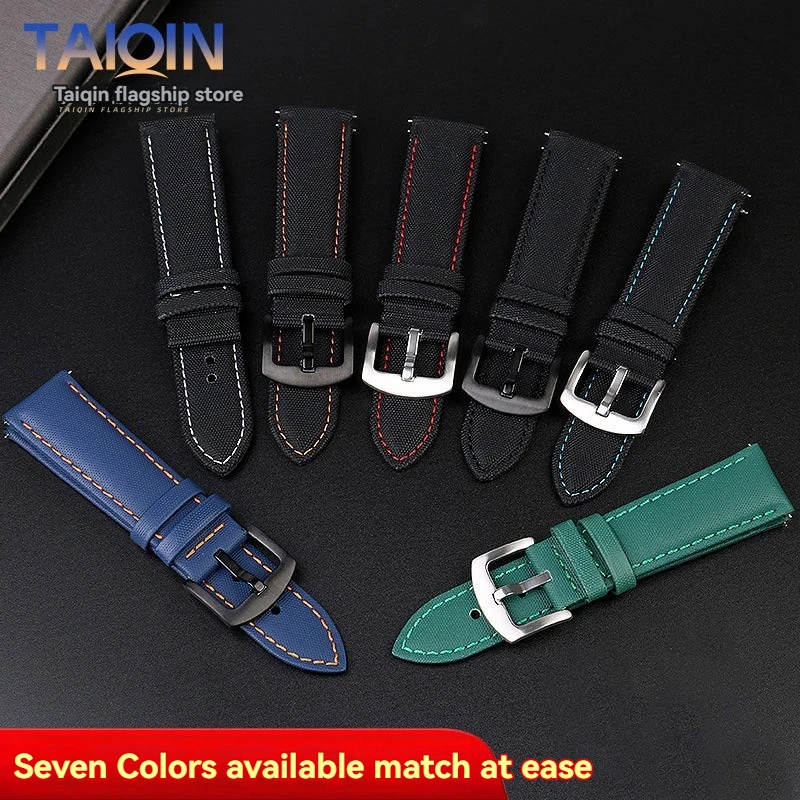 20mm 21mm 22mm 23mm Nylon Leather Watch band For Breitling TAGHeuer F1 Mido Seiko Omega Universal strap men bracelet view 3