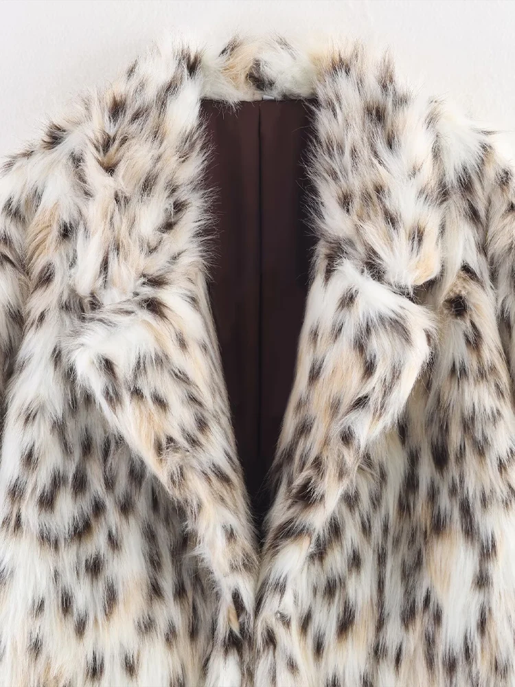 Europese en Amerikaanse stijl herfst 2025, nieuwe dames losse, casual, halflange jas met lange mouwen en kunstbonteffect