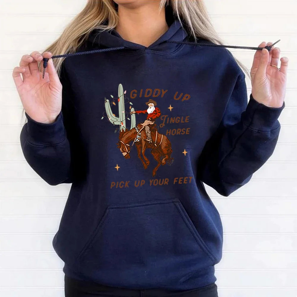 Rockin Around The Christmas Tree Cowboy Pullover Hoodie Western Christmas Trending Sweatshirts Cowgirl Country Christmas Hoodie