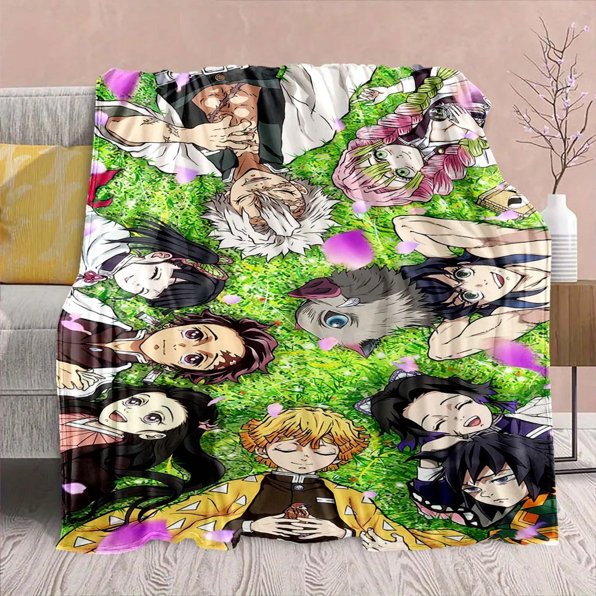 Demon Slayer Anime Flannel Blanket - Soft Warm Perfect for Sofa, Bedding Camping Travel Office Home Decor -QJY