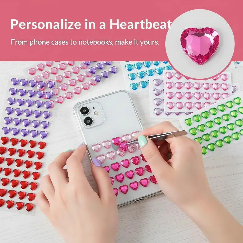 3D Heart Diamond Sticker Crystal Diy Handmade Material Desktop Decoration Phone Case Camera Kawaii Stickers Cup Laptop Decor