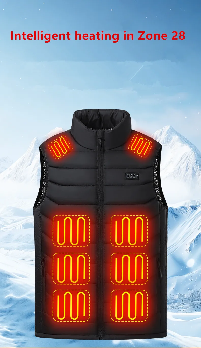 Neue intelligente Heizweste mit 28 Zonen für den Winter, dicke und warme Heizweste für Herren und Damen (ohne Powerbank) – Detail 2