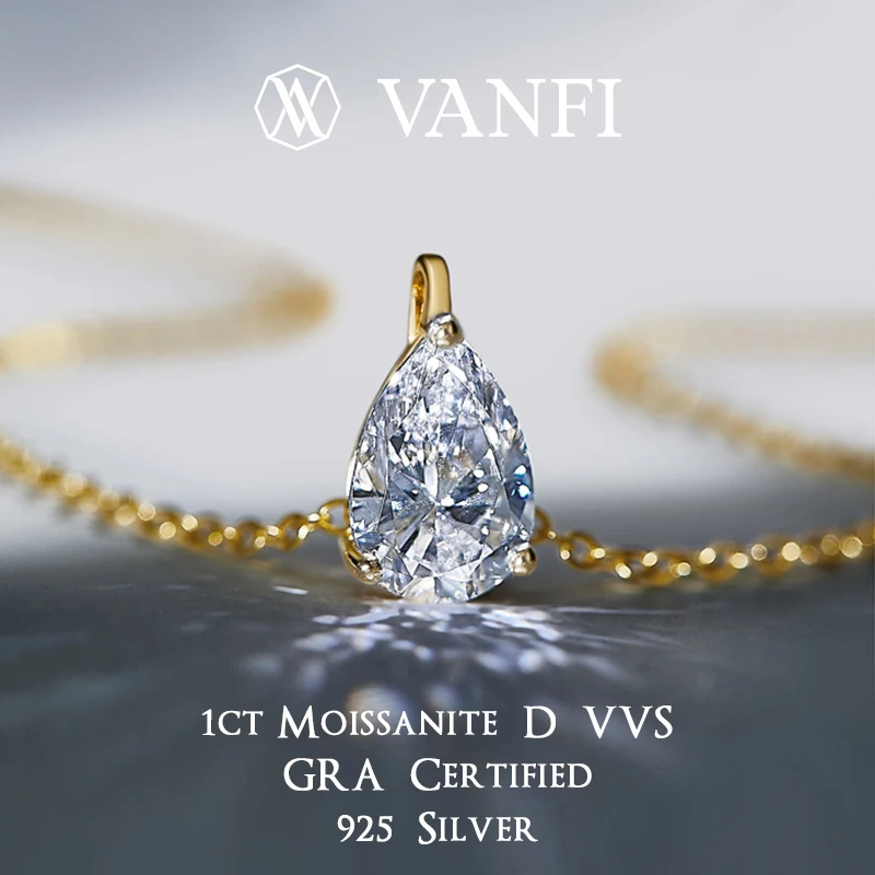 

Kfvanfi GRA Moissanite 925 Sterling Silver Lab-Created Teardrop Diamond Classic Women’s Necklace 18K Gold Plated Luxury Pendant
