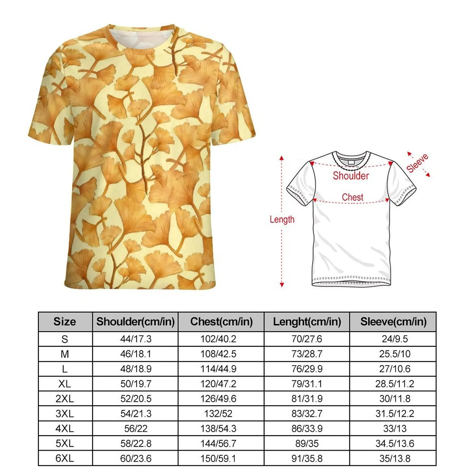 Yellow Ginkgo Foliage Tile T Shirt  Hip Hop T Shirts Male Casual Tshirt Premium Short Sleeves Graphic Tops Plus Size 6XL