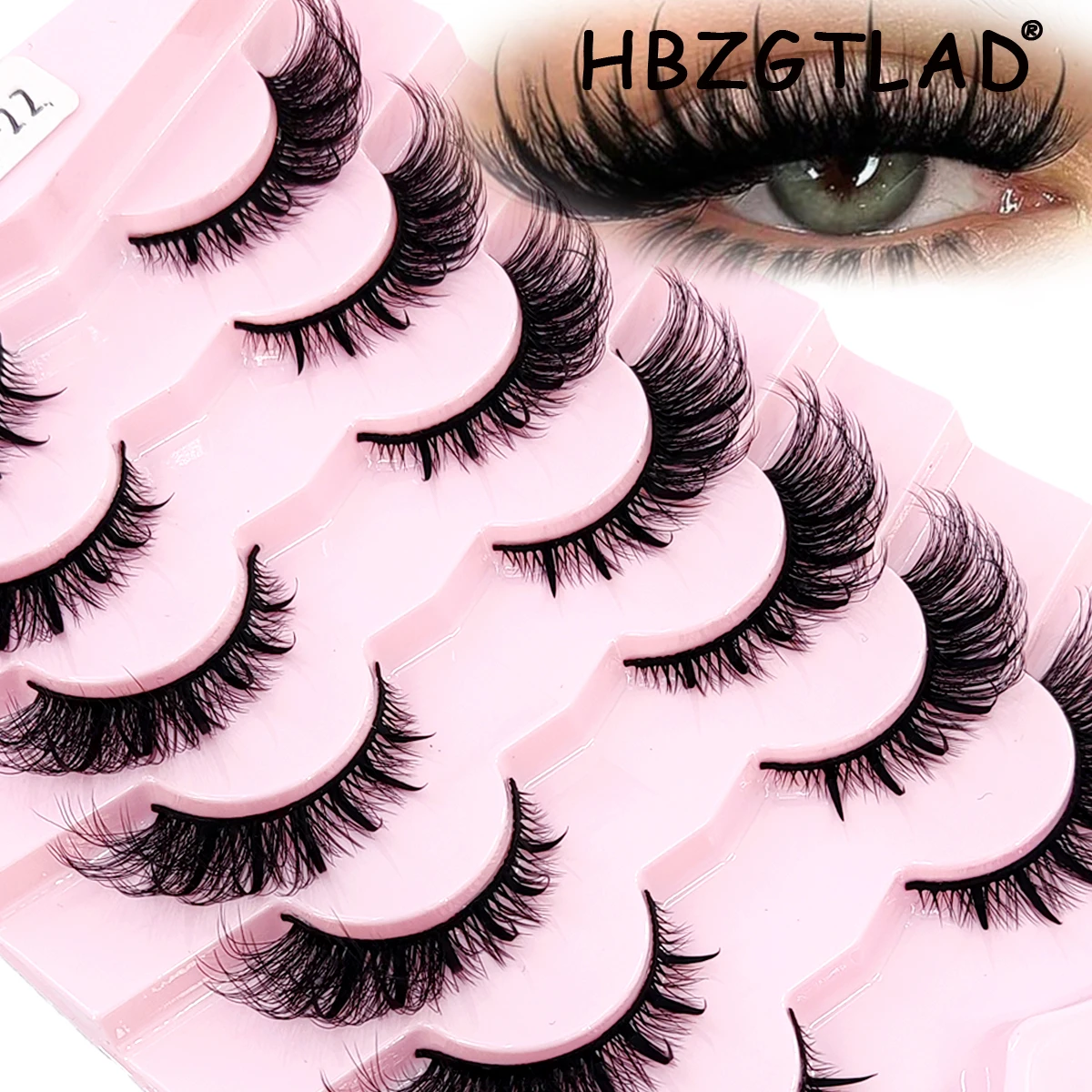 HBZGTLAD 7 Pairs Spiky Cartoon Style Grafted Effect False Eyelashes Natural Soft Fluffy 3D Russian Dense Fox Eye Messy Thin Stri