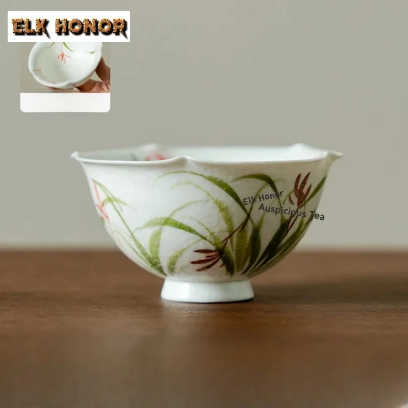 

90ml Hand Gold Drawing Pink Orchid Teacup Japanese Tea Bowl Sample Tea Cup Tea-tasting Personal Cup Jianzhan Master Cups Teaset