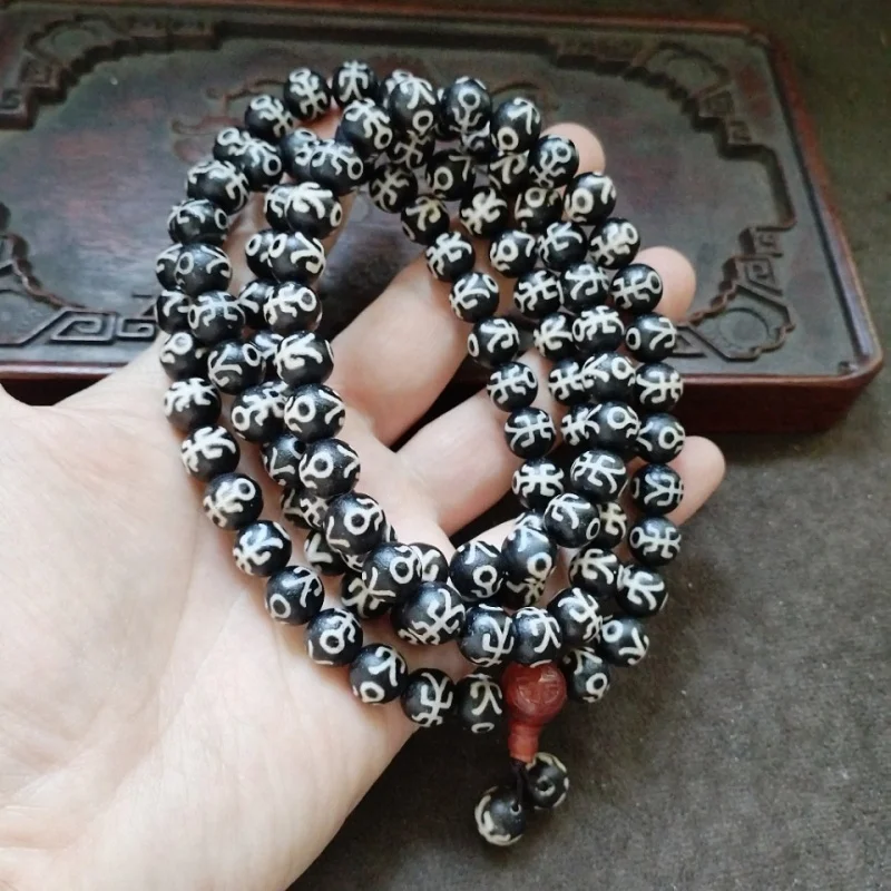 Backflow Old Pulp Agate 108 Pieces Buddha Beaded Necklace Sweater Chain