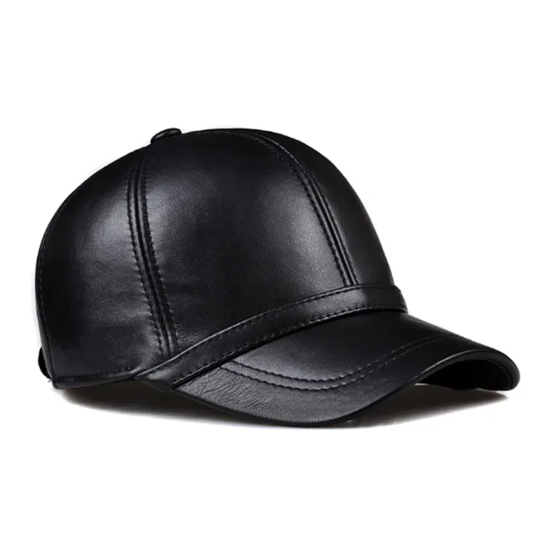 New Men Real Leather Baseball Caps Sheepskin Casual  Men Youth Duck Tongue Warm Hats Hip Pop Bonnet Femme