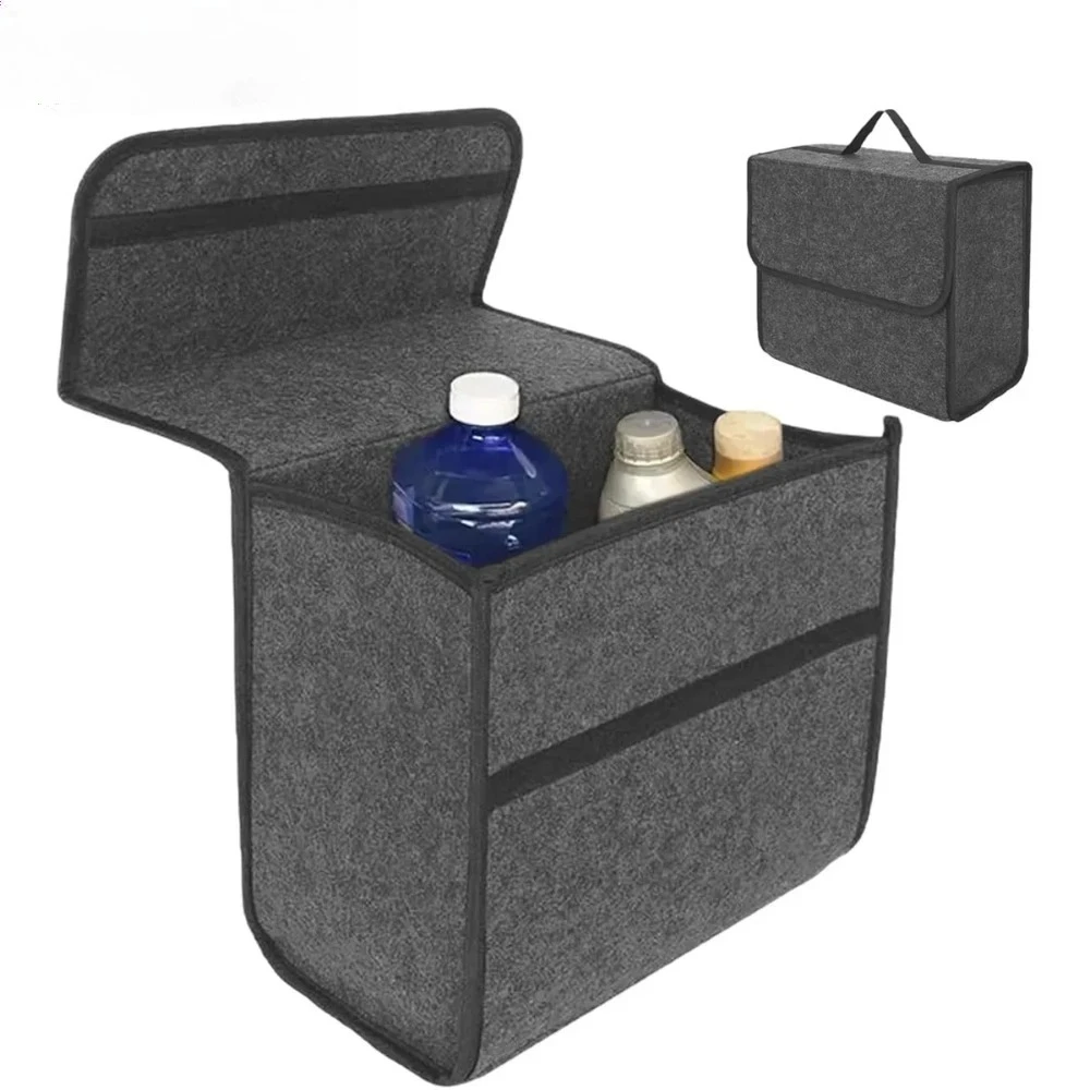 1pc Car Storage Felt Box For Dark Gray Anti Slip Storage Tools Towels Car Accessories Universal Foldable High-Quality Felt Box