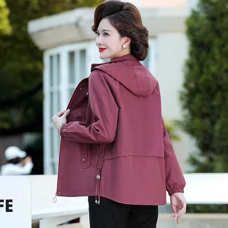 2026 novo outono trench coat feminino coreano de meia-idade e idosos solto casaco blusão feminino outerwear topos