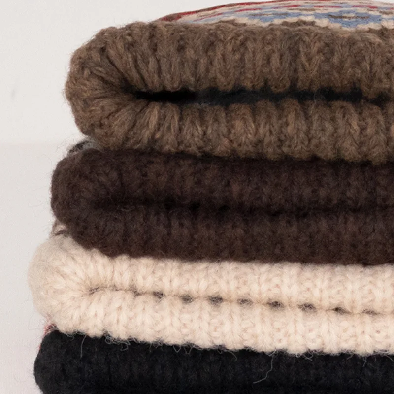 خمر مخطط محبوك Brimless قبعة العرقية الرجعية قبعات صوفية الخريف الشتاء سميكة الدافئة سدادات حماية الأذن حقيبة متعددة الأغراض #5