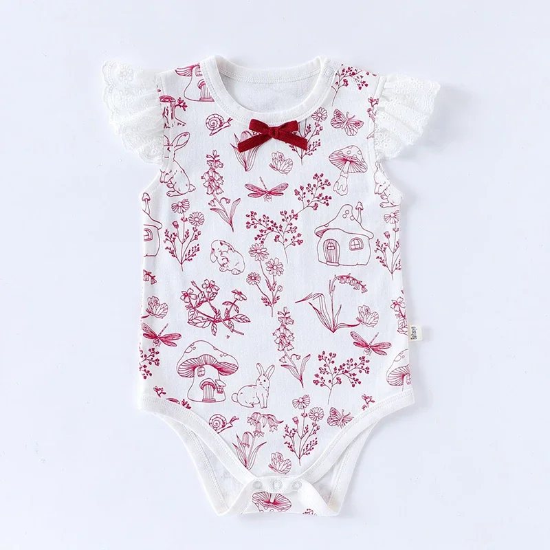 2025 New Summer Infant Baby Girls Bodysuits Flying Sleeve Cotton Print Toddler Baby Girls Jumpsuit 0-24M Baby Girls Clothing