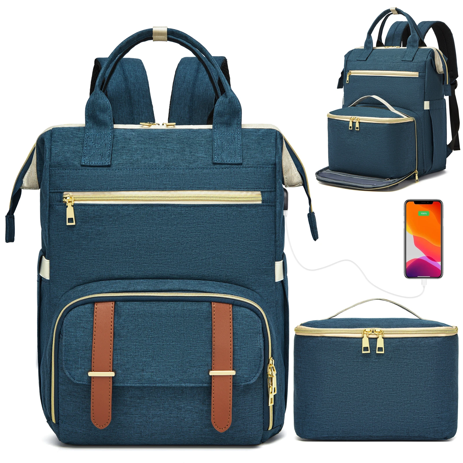 

Lunch Backpack 15.6 Inch Laptop Backpack with USB Port Stylish Nurse Teacher and Work Bag with Insulated Cooler Box for Women