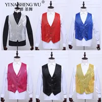 Chaleco con lentejuelas para hombre, trajes de espectáculo escénico para fiesta de baile de Jazz, chaleco sin mangas ajustado de lujo para negocios y boda