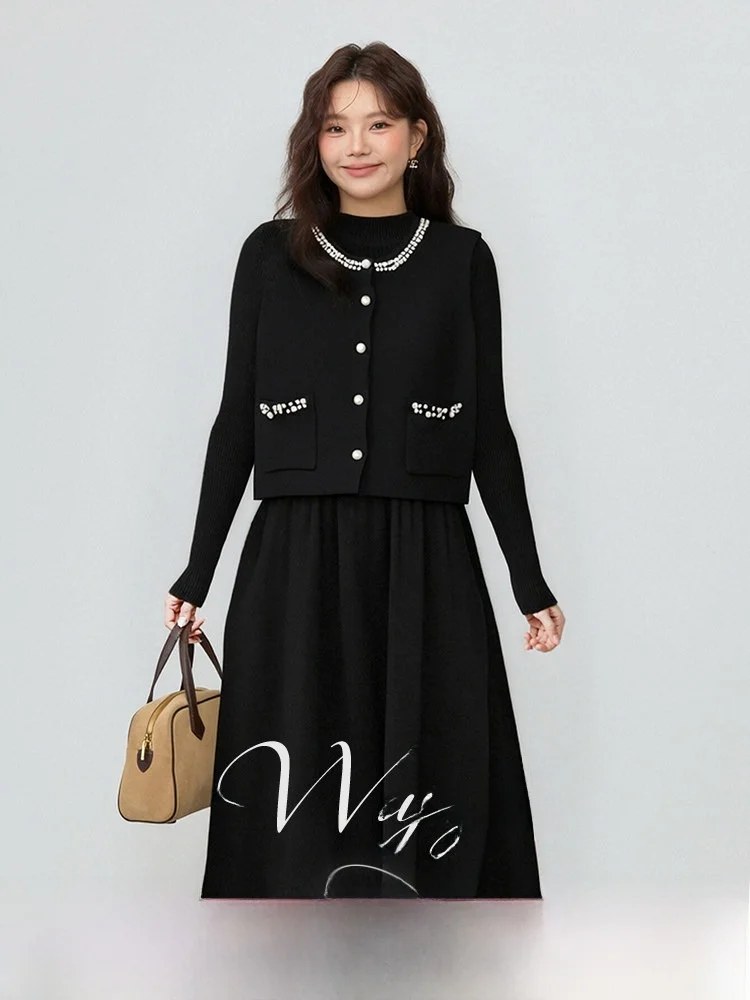 

Женский комплект из двух предметов: жилет и длинная юбка больших размеров, новинка зимы, повседневный, из хлопка, с высокой талией