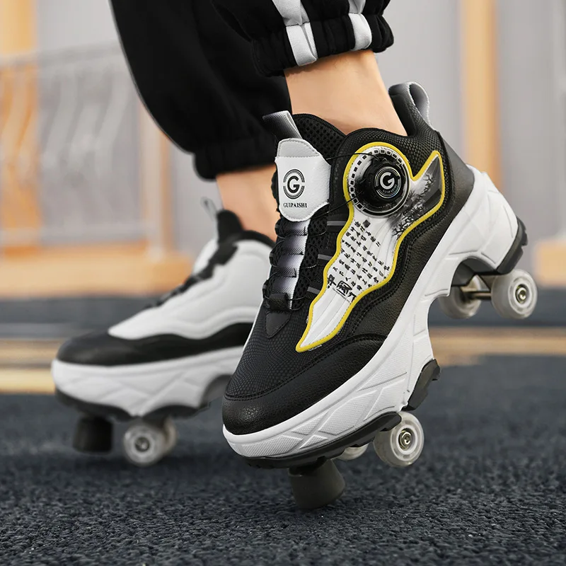 New Girls & Boys Four Wheels Deformed Roller Skates Children Retractable Flying Shoes Fashion Kids & Adults Sneakers Size 33-43