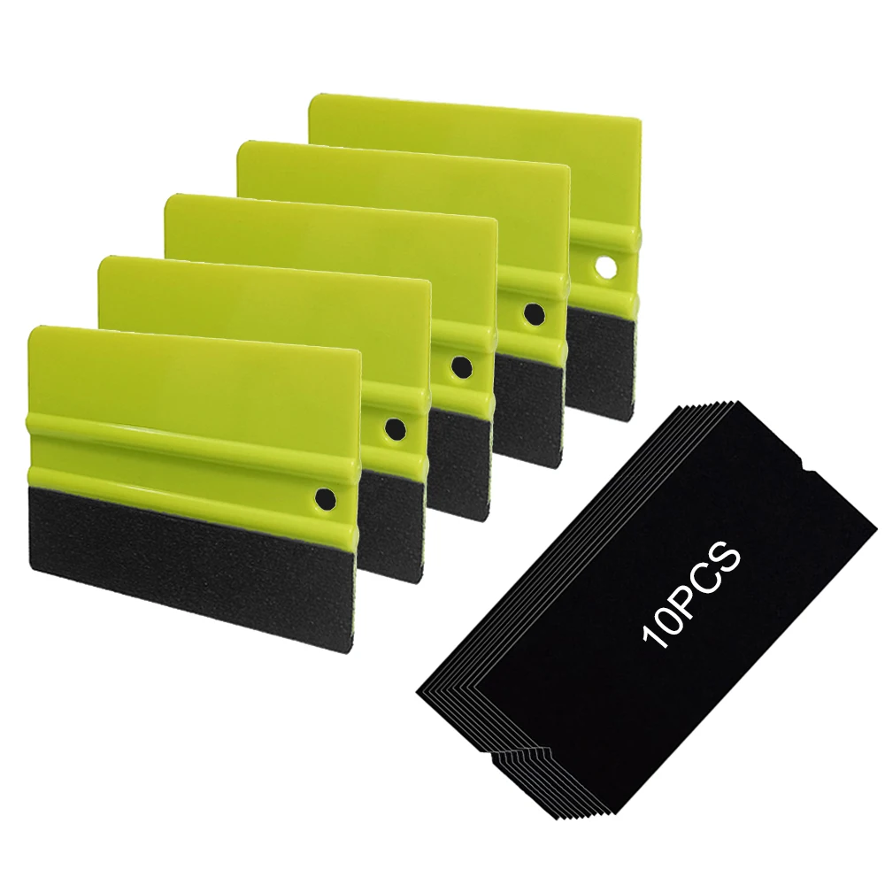 5Pcs Car Vinyl Wrap Squeegee 10Pcs Felts Covering Tool Resuable Edge Scraper Car Styling Sticker Window Tint Decal Applicator