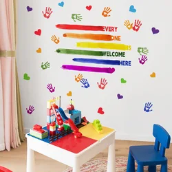 2pcs Color Line Handprint Love Wall Sticker Aesthetic Art Background Wall Children's Room Room Decoration Wall Sticker Ms8399